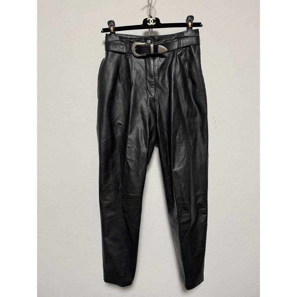 Vintage Prisma Collection Pants Womens 6 Black Leather High Rise Belted 90s